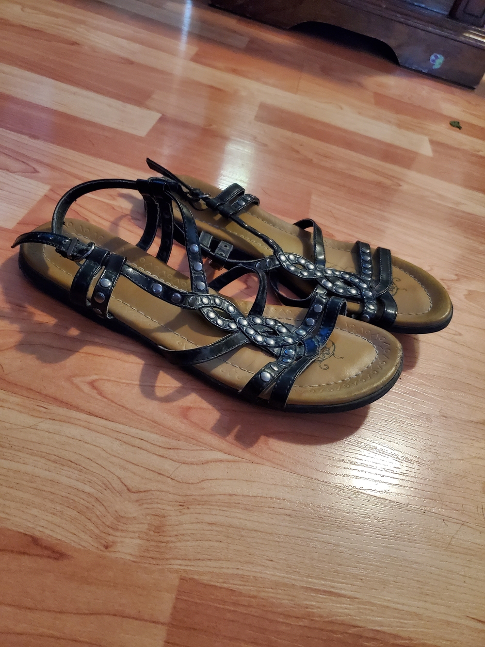 Black Studded Women's Leather Sandals